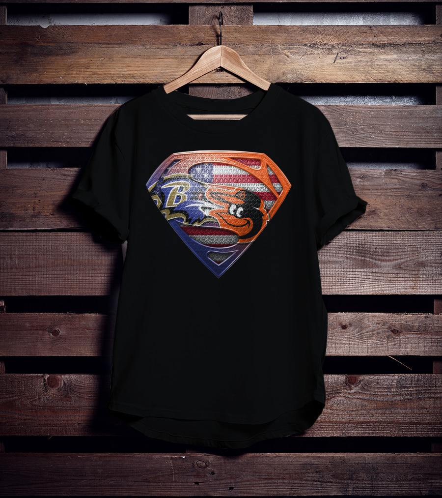 Baltimore Ravens Orioles Superman Usa Flag T-Shirt