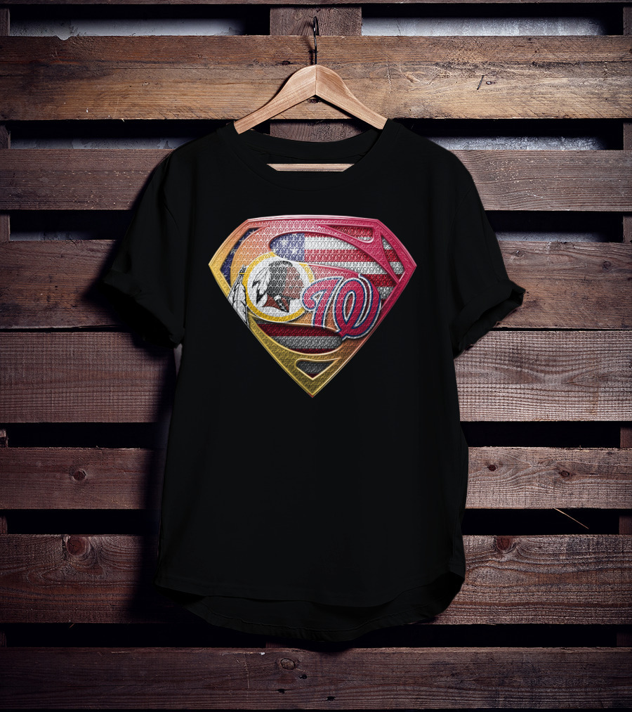Washington Redskins Nationals Superman Logo American Flag T-Shirt
