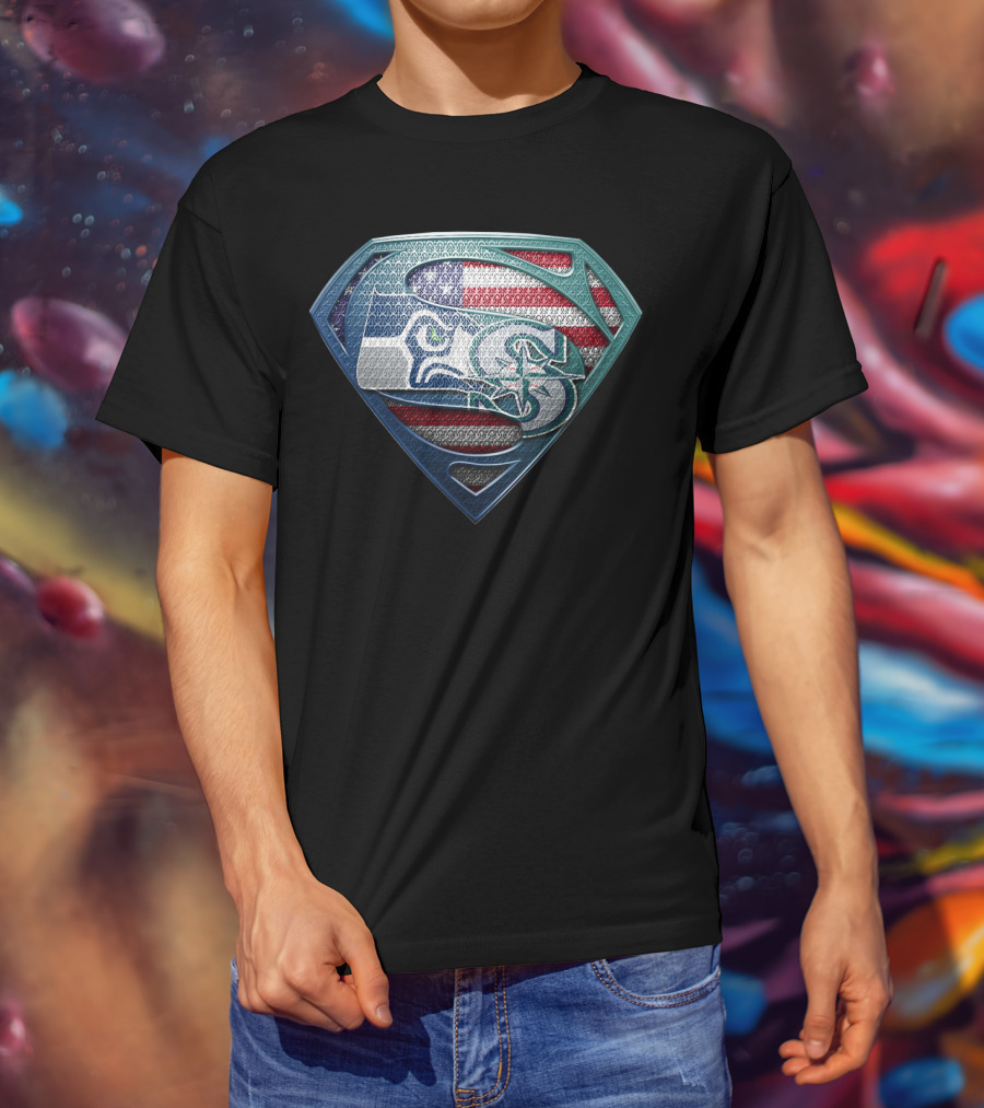 Seattle Seahawks Superman Shield American Flag Edition T-Shirt