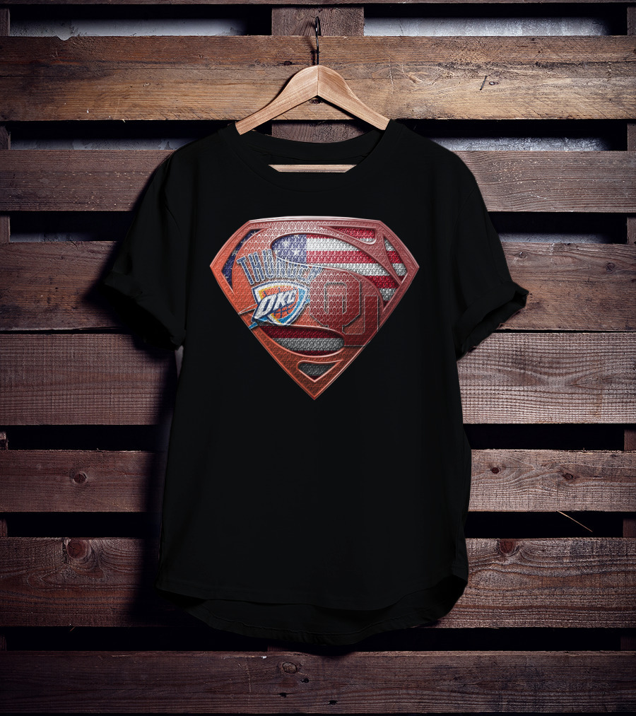 Thunder Okc Superman American Flag Ou Logo Mashup T-Shirt