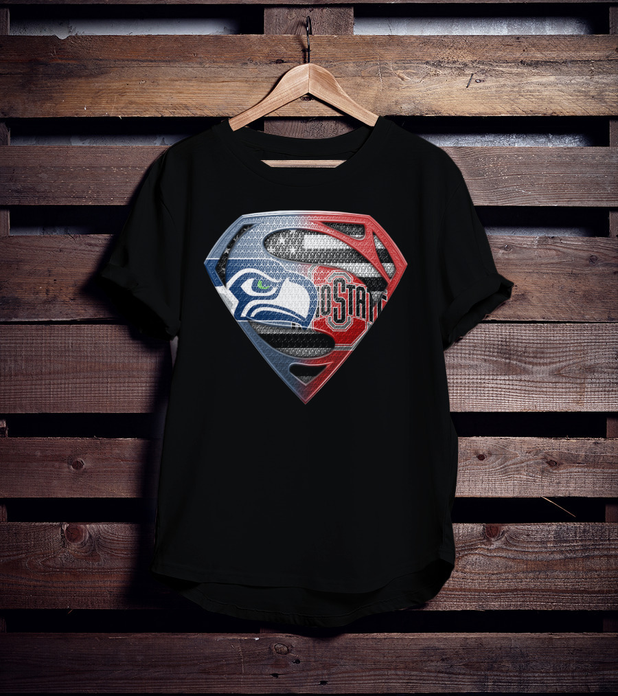 Seattle Seahawks Ohio State Superman Logo Fusion T-Shirt