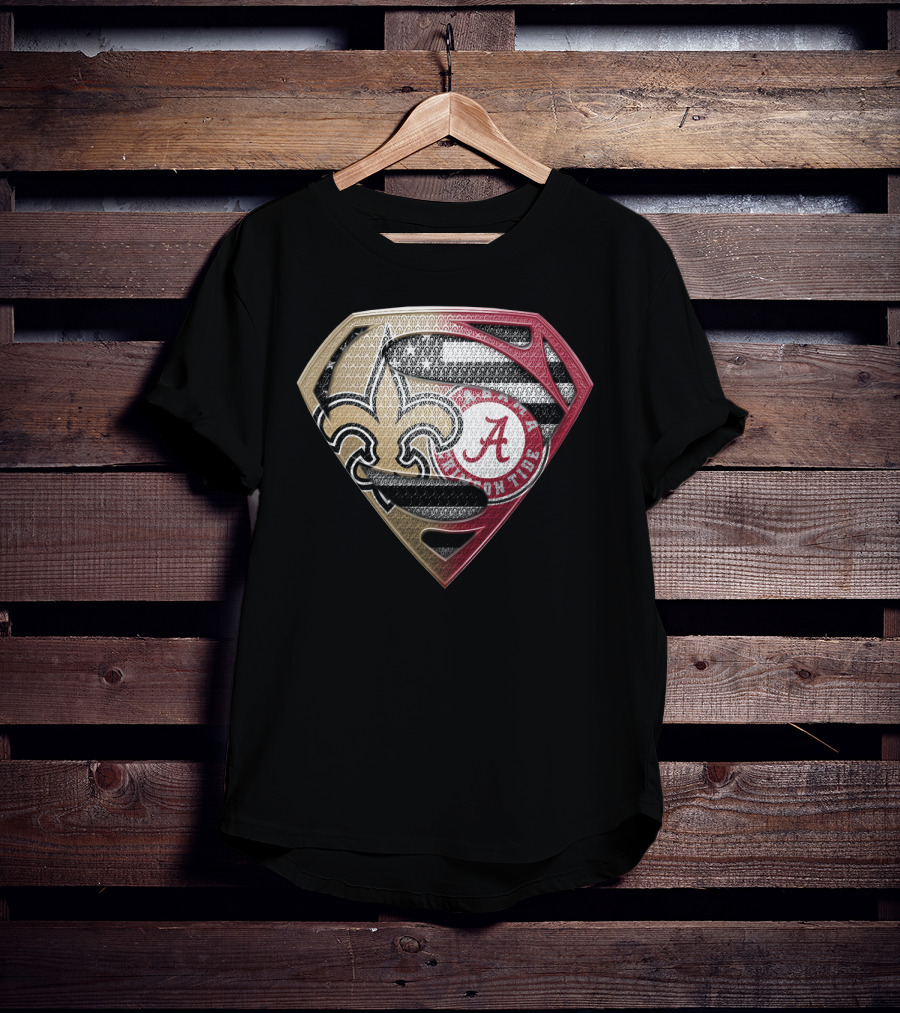Superman New Orleans Saints Alabama Crimson Tide Bama Roll Tide Shield T-Shirt