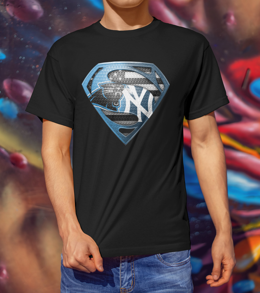 New York Yankees Carolina Panthers Superman Logo Mashup T-Shirt