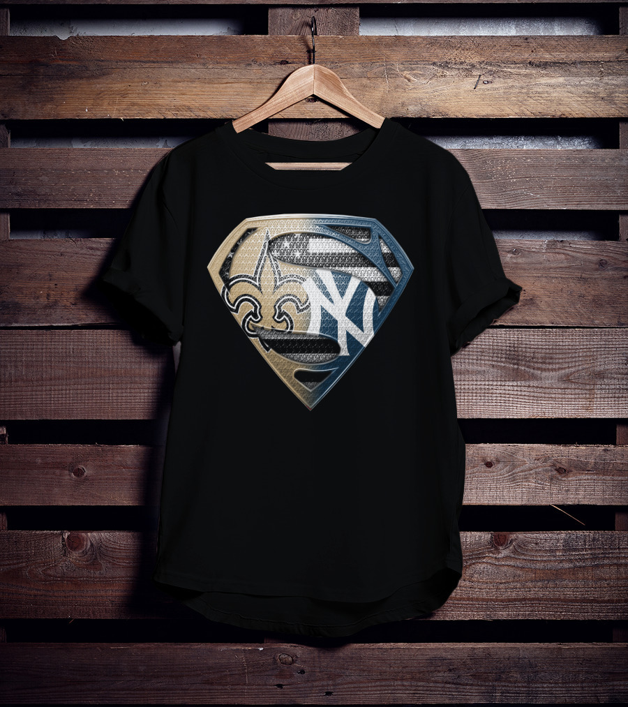 Superman Shield New York Yankees New Orleans Saints Logo Combination T-Shirt