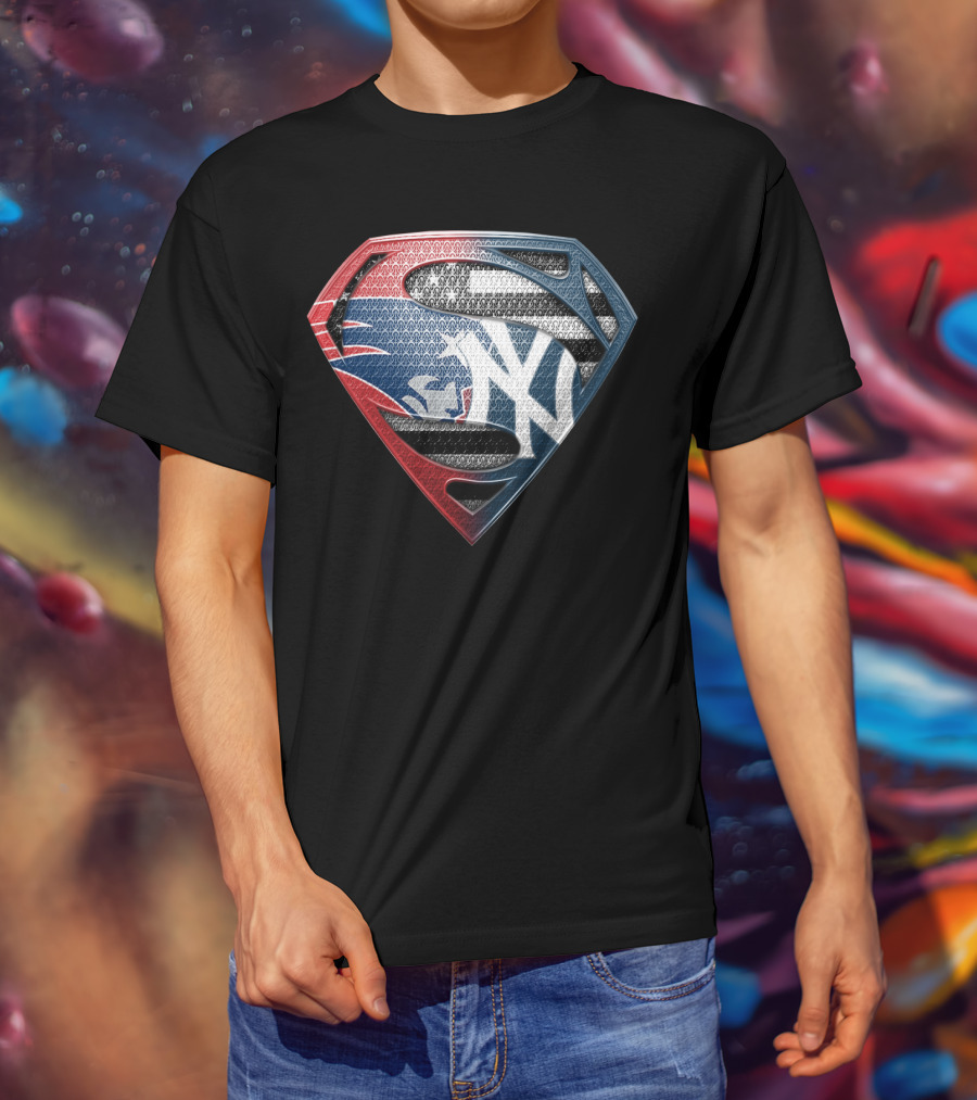 Yankees Superman Logo Fusion In Red White And Blue T-Shirt