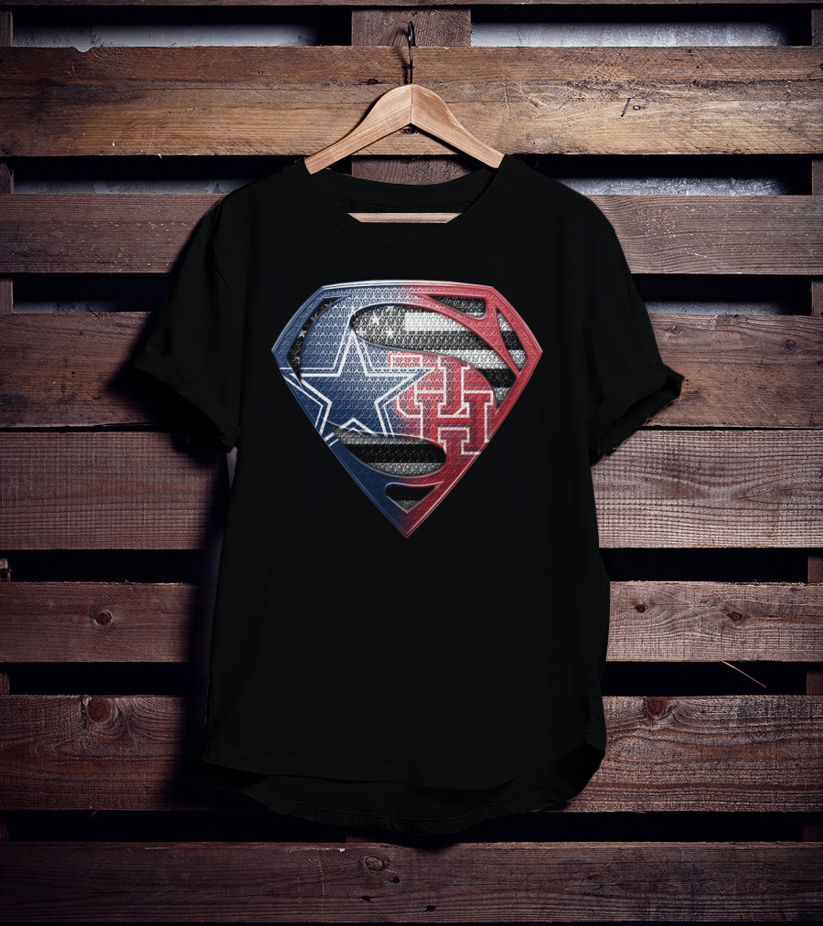 Houston Cougars Superman Shield Logo Usa Flag T-Shirt