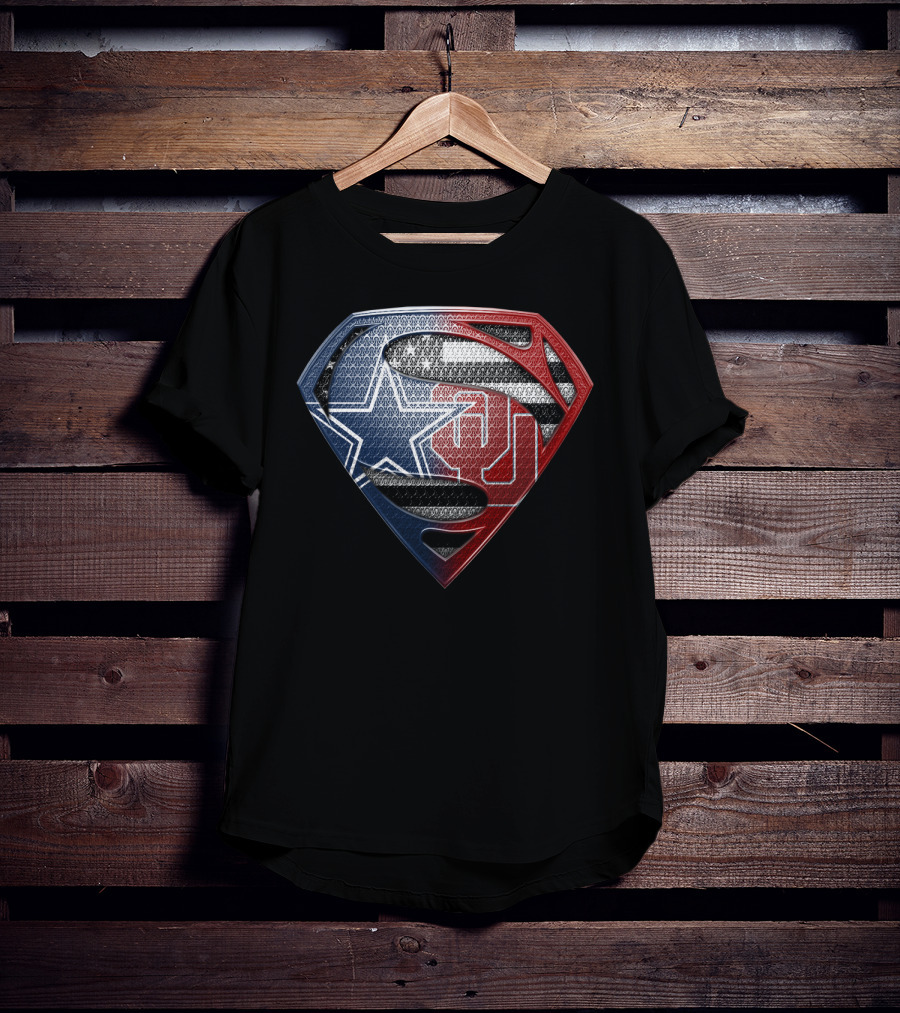 Superman Shield With Dallas Cowboys Star And Oklahoma Sooners Logos T-Shirt