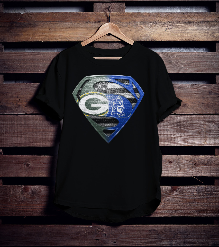 Green Bay Packers Duke Blue Devils Superman Shield T-Shirt