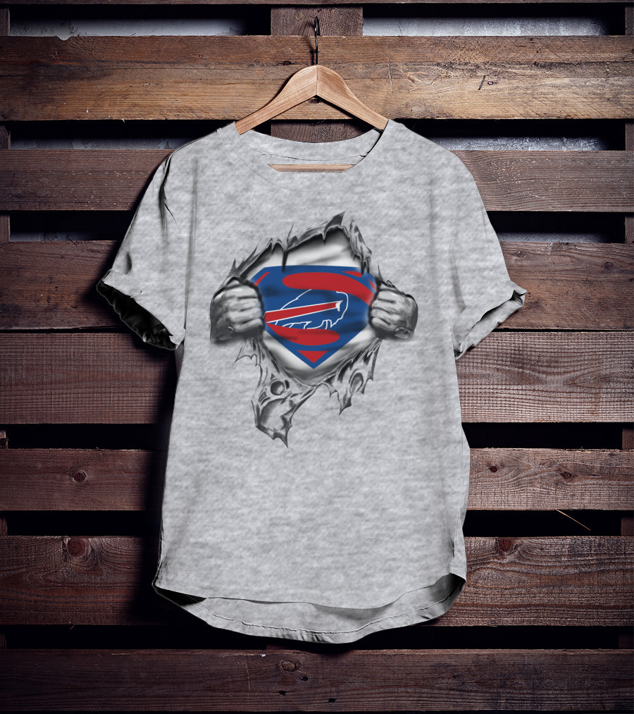 Buffalo Superhero Shield Buffalo Bills Superman Chest Rip T-Shirt