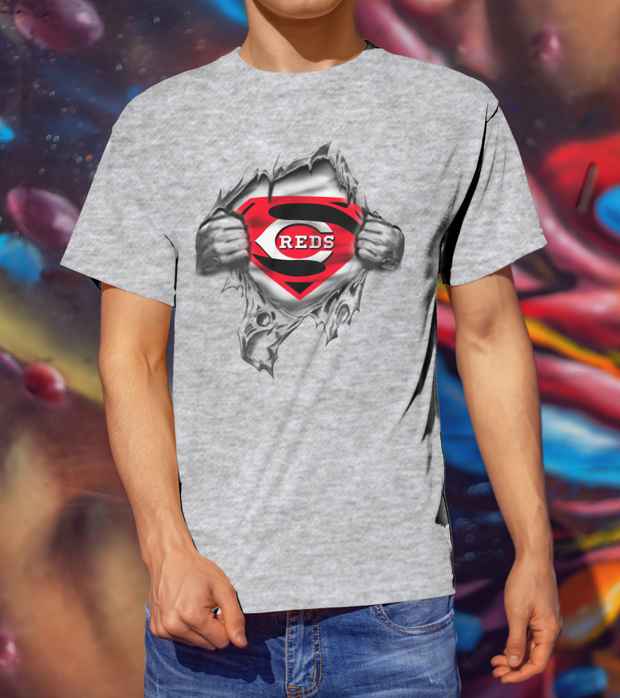 Superman Reds Cincinnati Reds Logo Emblem Burst T-Shirt