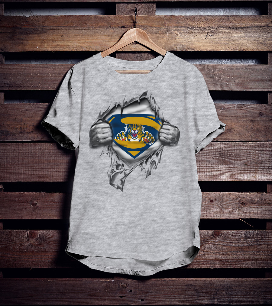 Florida Panthers Superhero Logo Chest Rip T-Shirt