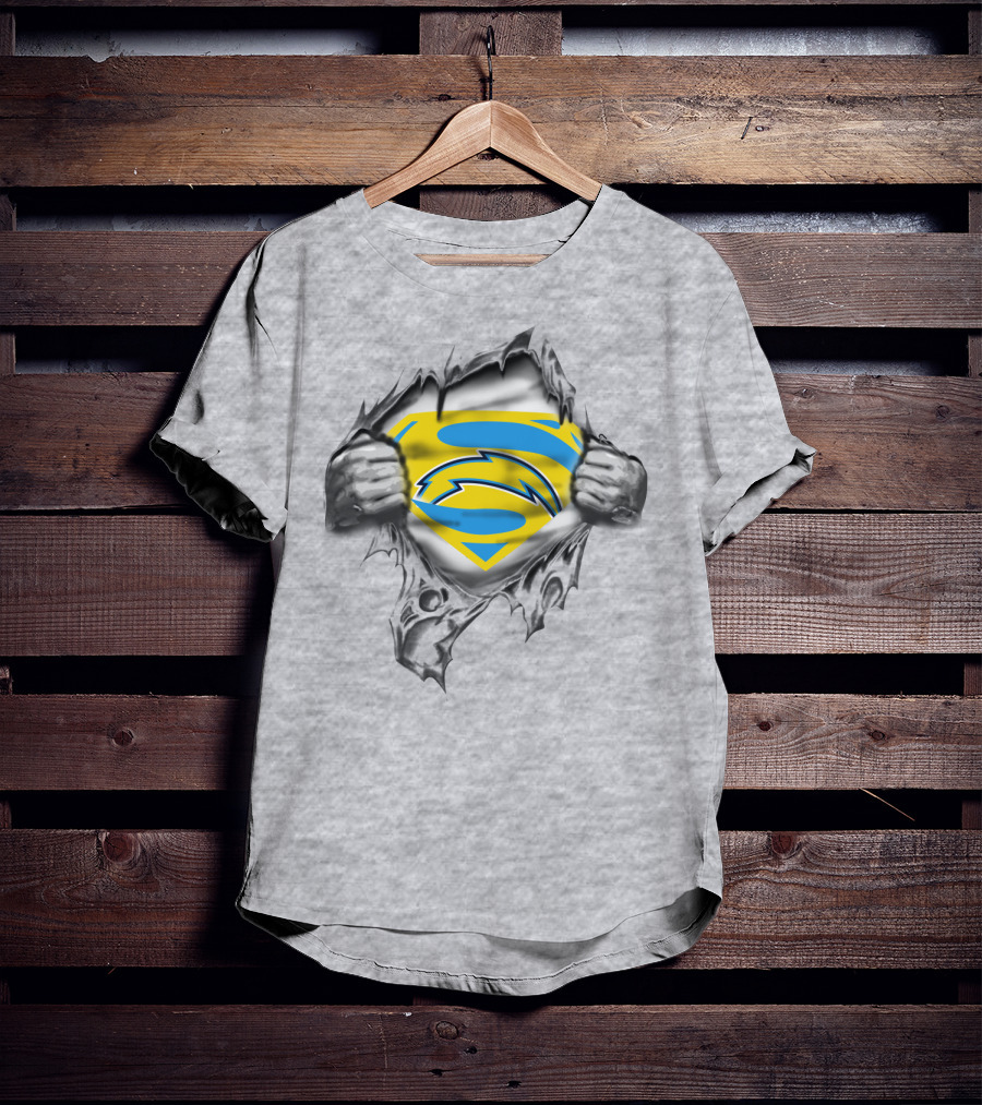 Spmxa090 Torn Chest Blue Yellow S Lightning Symbol T-Shirt