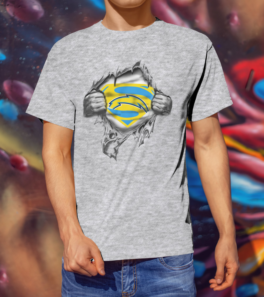 Spmxa090 Torn Chest Blue Yellow S Lightning Symbol T-Shirt
