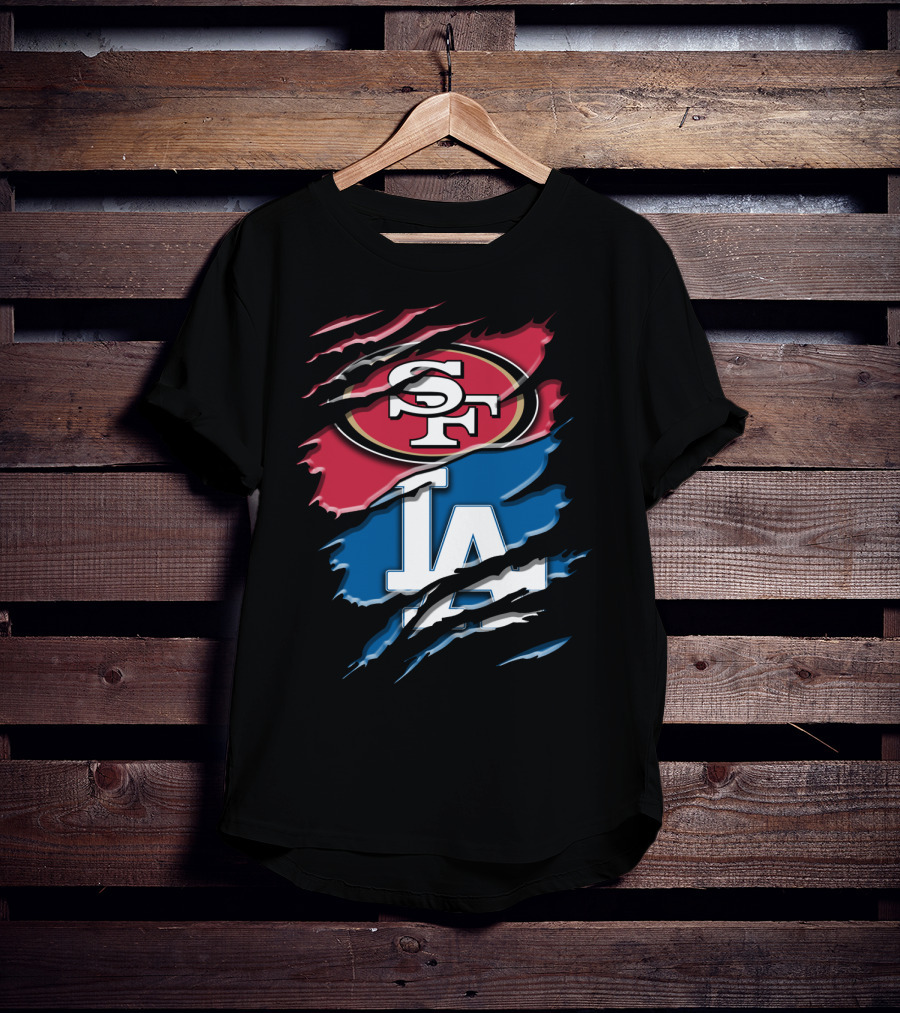 San Francisco 49ers And Los Angeles Dodgers Logo Fusion Rac T-Shirt