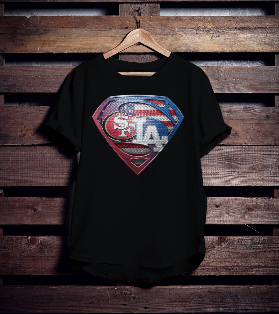 SPB 002 SF LA American Flag Superhero Emblem T-Shirt