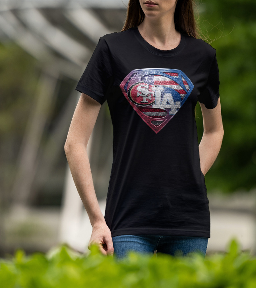 SPB 002 SF LA American Flag Superhero Emblem T-Shirt