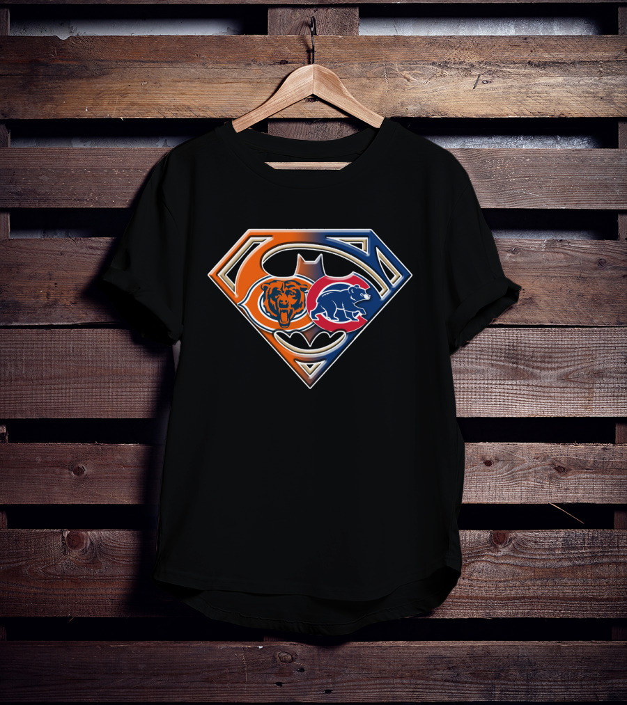 Superman Batman Chicago Bears Cubs Crossover T-Shirt