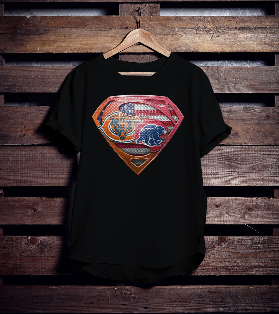 Superman Chicago Bears American Flag Shield SPB 008 T-Shirt
