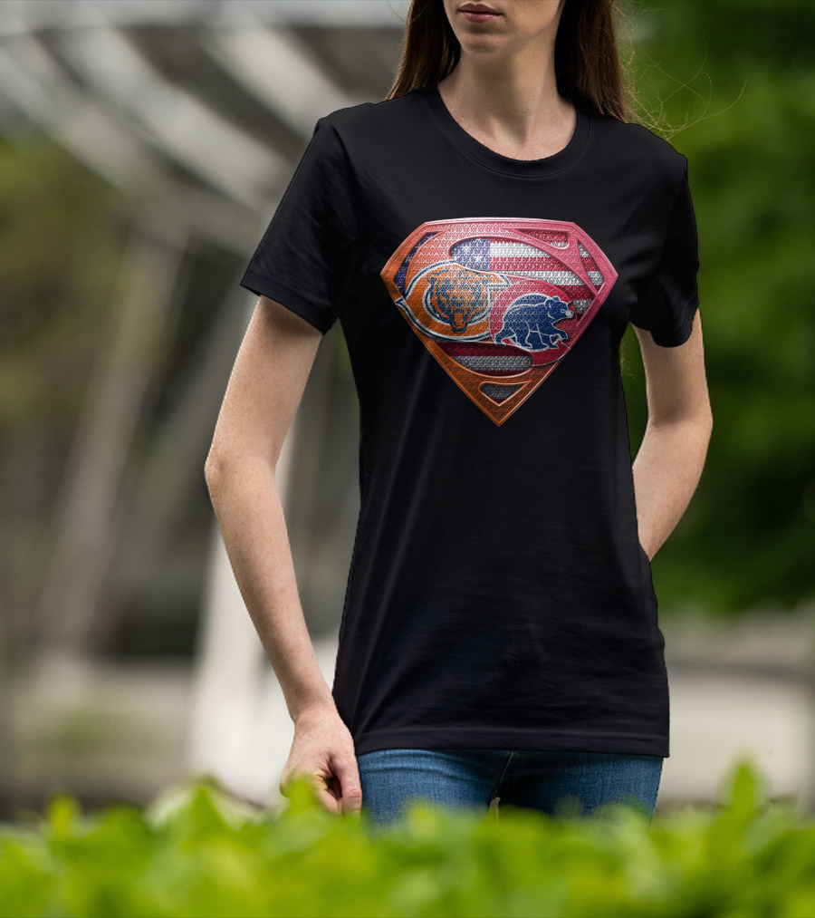 Superman Chicago Bears American Flag Shield SPB 008 T-Shirt
