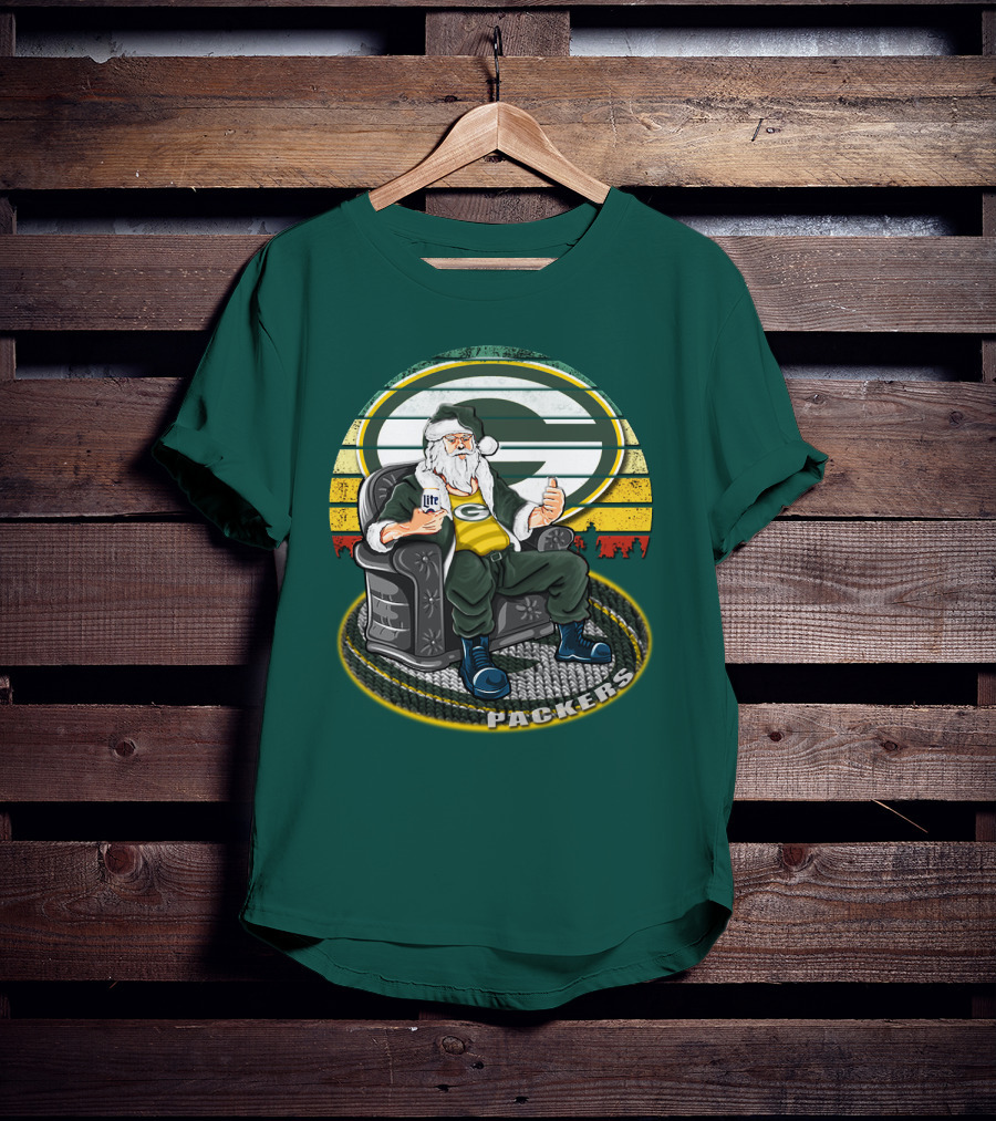 Green Bay Packers Santa Sitting With Beer T-Shirt