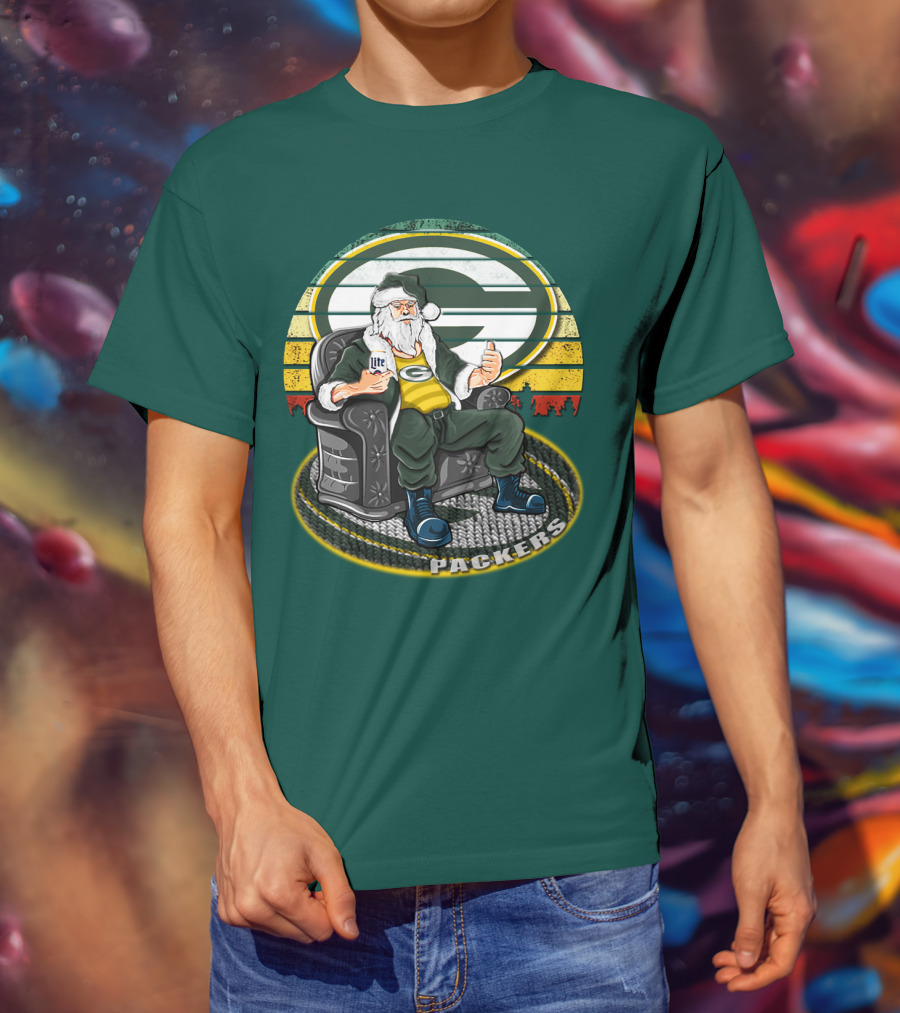 Green Bay Packers Santa Sitting With Beer T-Shirt