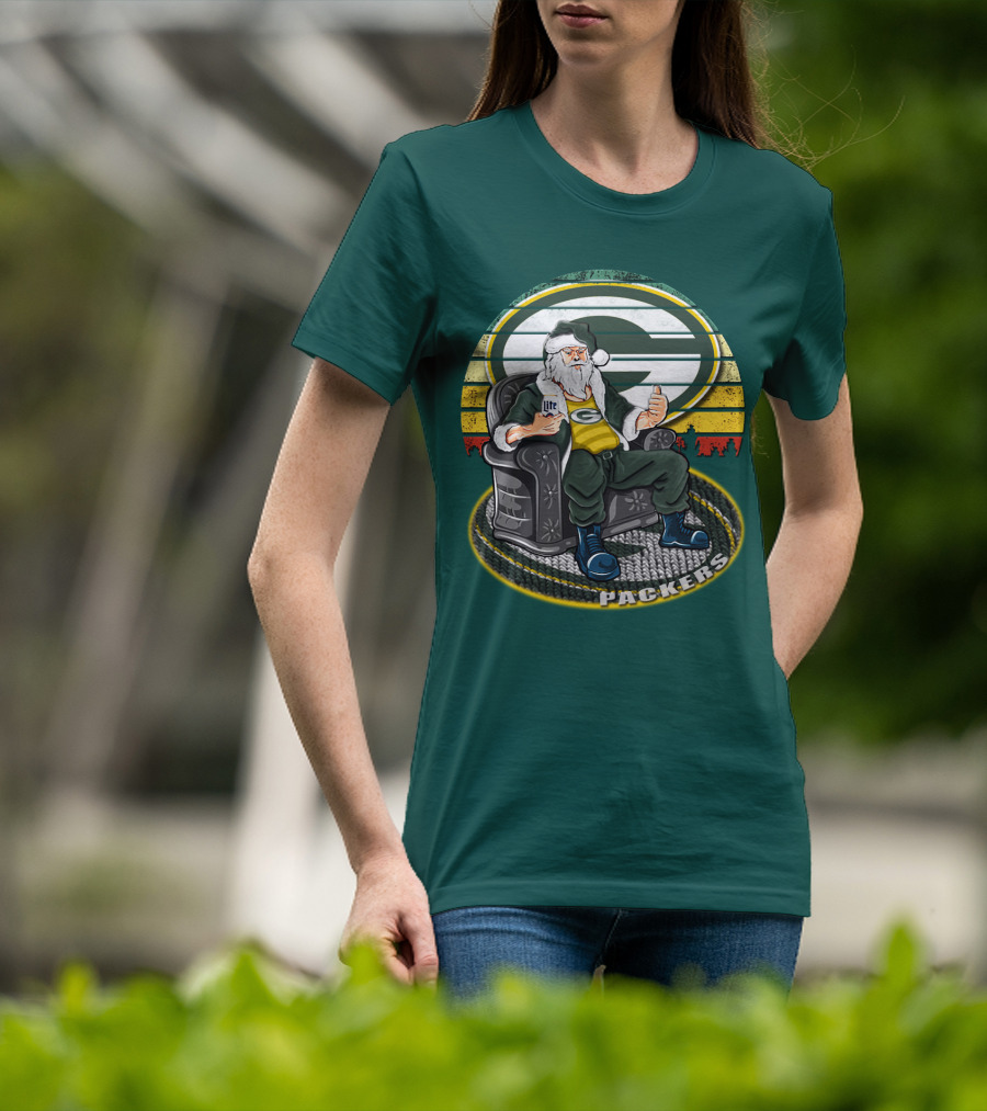 Green Bay Packers Santa Sitting With Beer T-Shirt