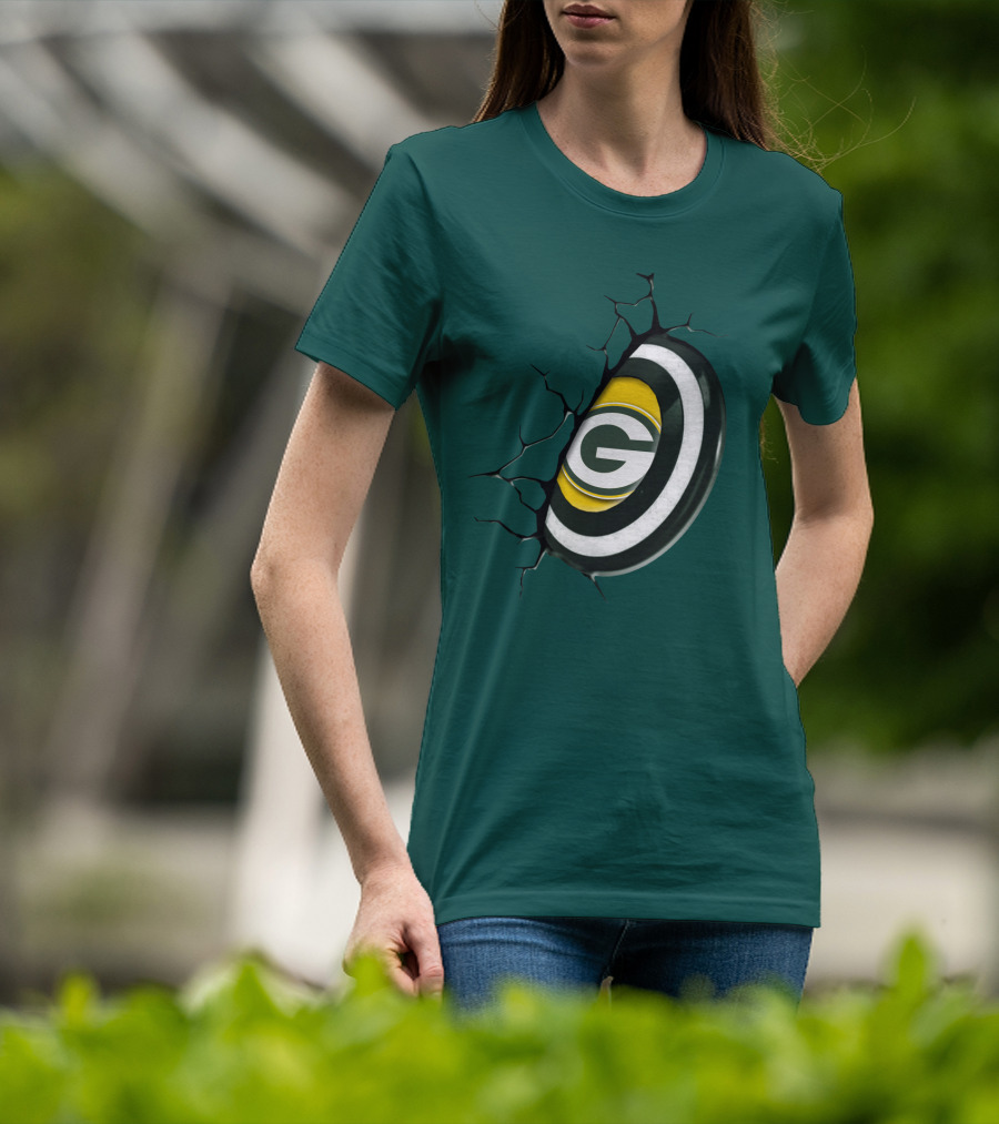Green Bay Packers Cracked Logo Burst T-Shirt