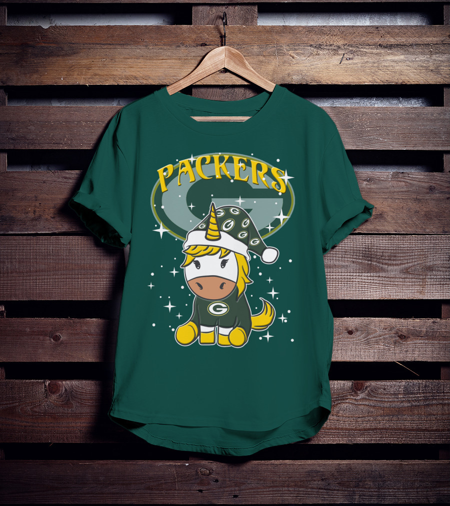 Packers Unicorn In Green Bay Colors With Stars And Logos T-Shirt
