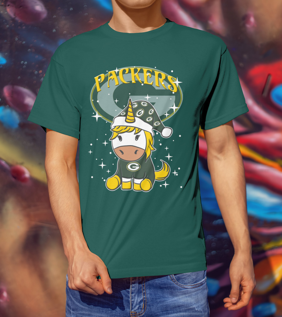 Packers Unicorn In Green Bay Colors With Stars And Logos T-Shirt