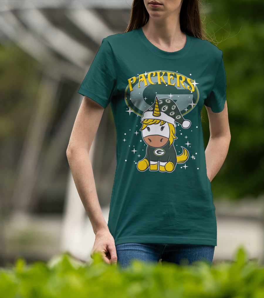 Packers Unicorn In Green Bay Colors With Stars And Logos T-Shirt