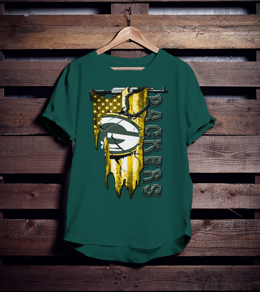 Green Bay Packers American Flag Cracked T-Shirt
