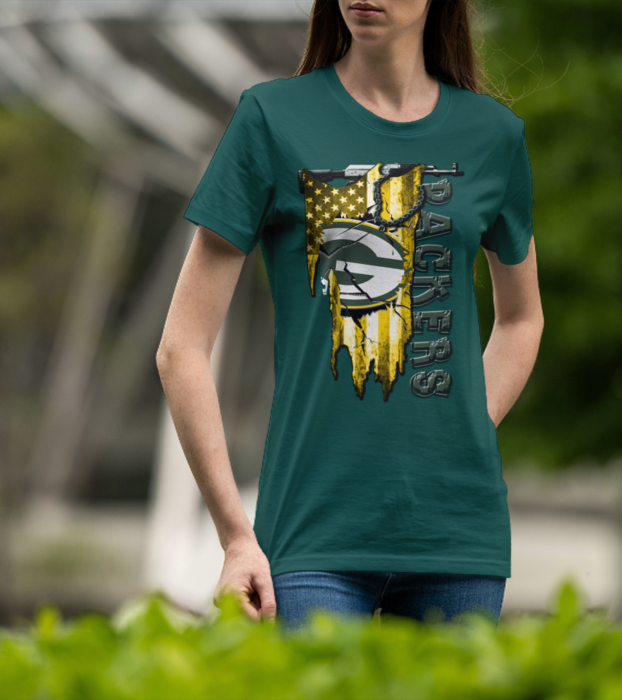 Green Bay Packers American Flag Cracked T-Shirt