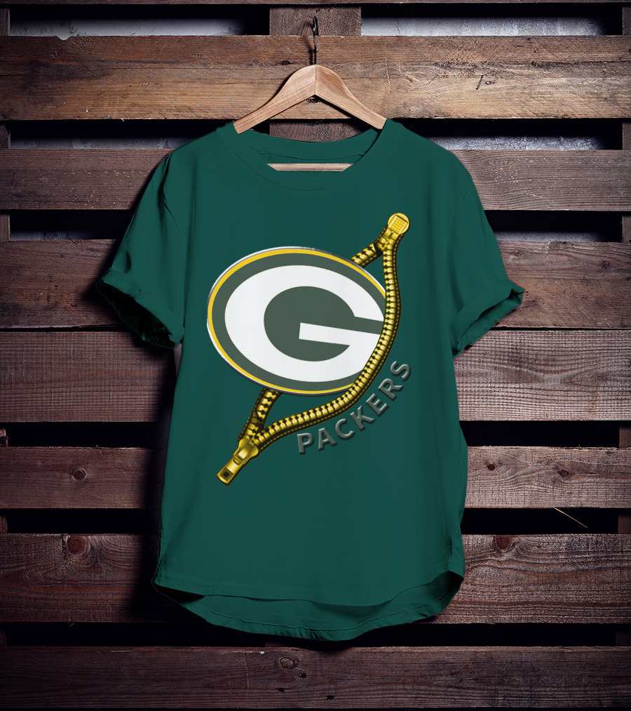 Green Bay Packers Logo With Zipper Elements T-Shirt