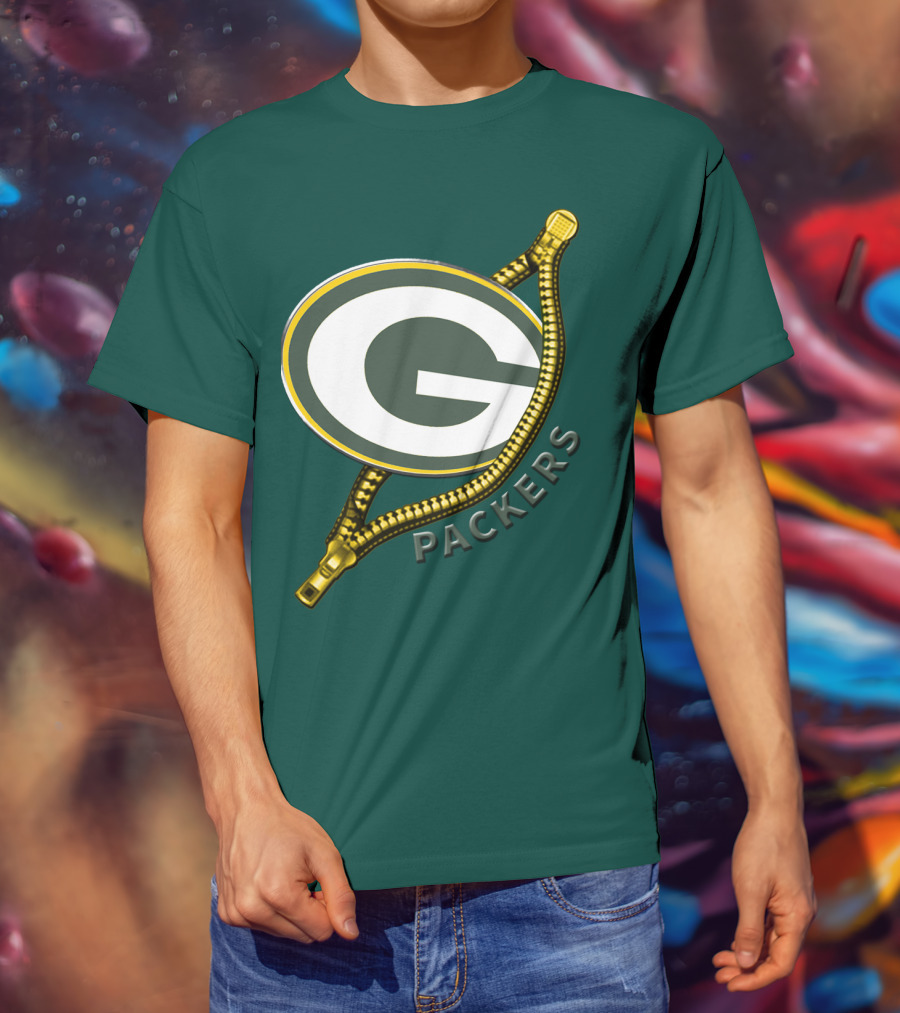 Green Bay Packers Logo With Zipper Elements T-Shirt