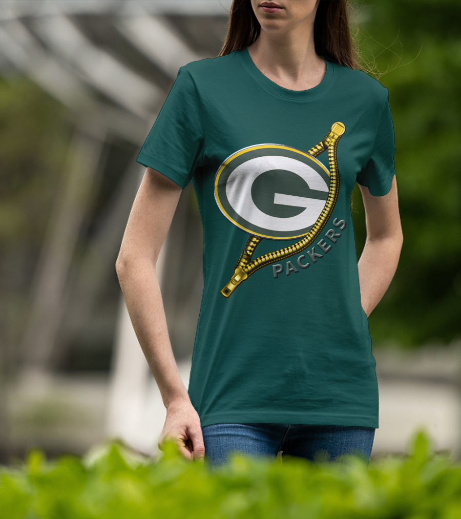 Green Bay Packers Logo With Zipper Elements T-Shirt