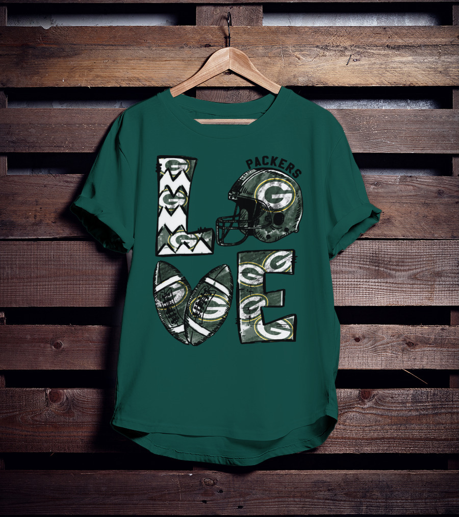 Packers Love Football Helmet And Ball Green Bay Packers T-Shirt