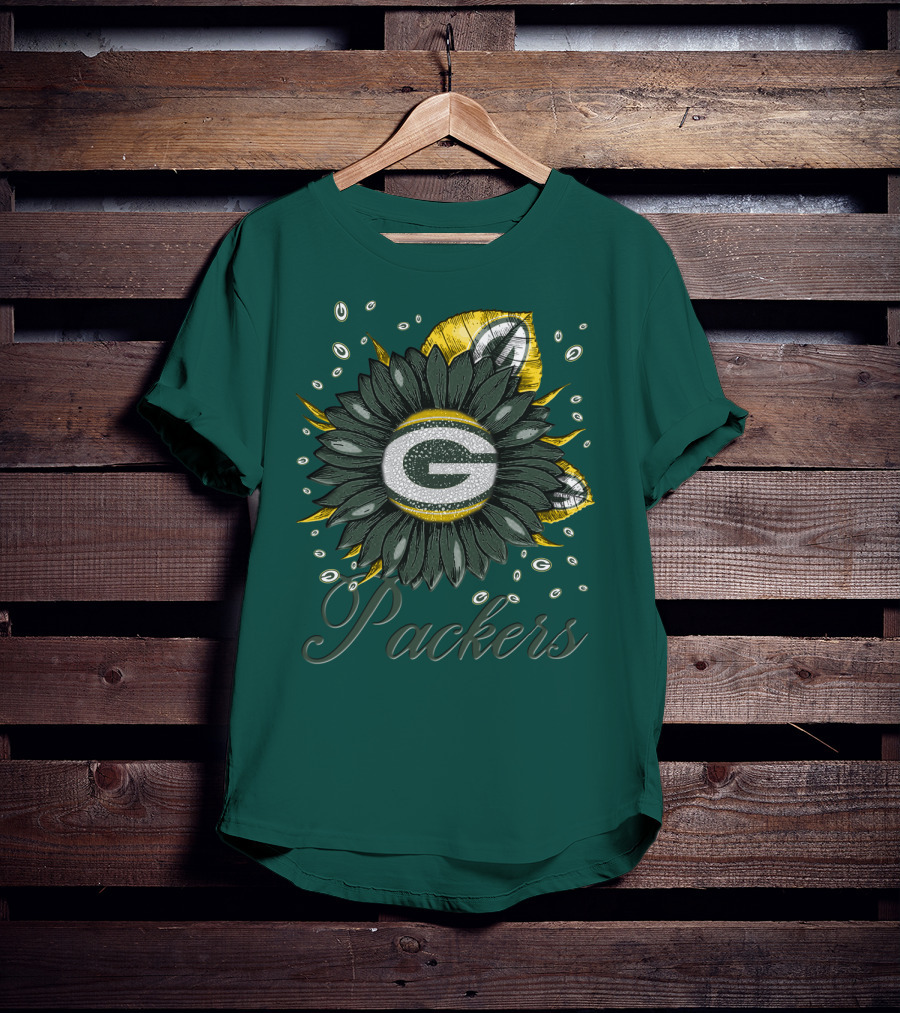 Green Bay Packers Sunflower Logo On Green T-Shirt