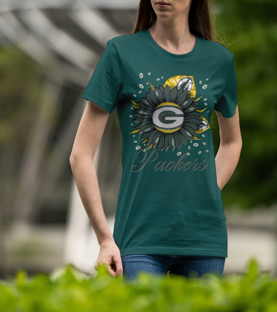Green Bay Packers Sunflower Logo On Green T-Shirt