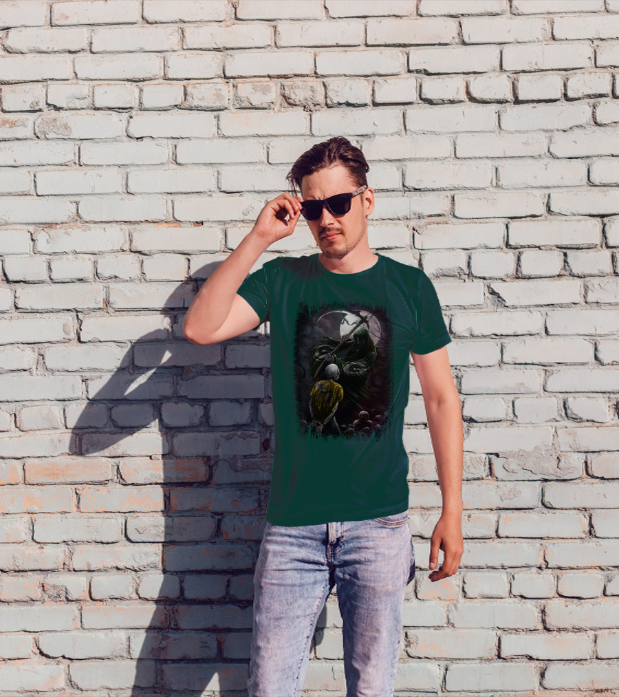 Green Bay Packers Grim Reaper Scene With Skeleton Under Moonlight T-Shirt