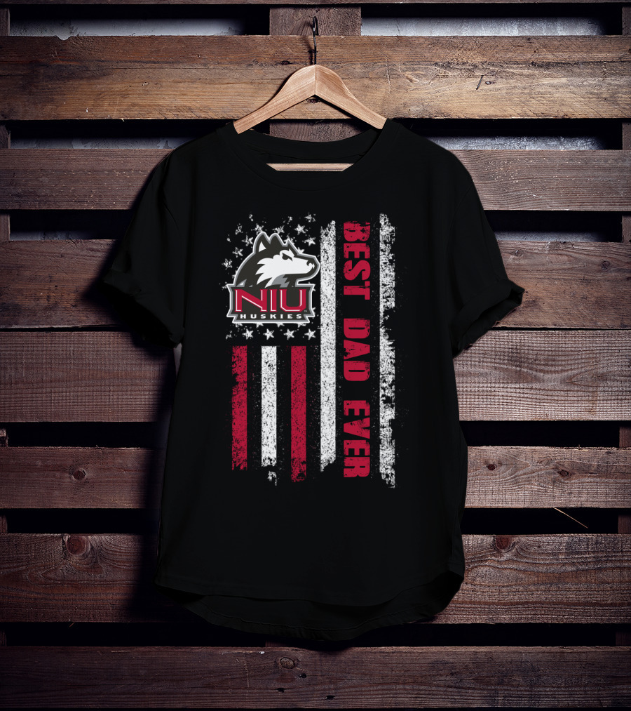 Niu Huskies Best Dad Ever Vintage American Flag T-Shirt