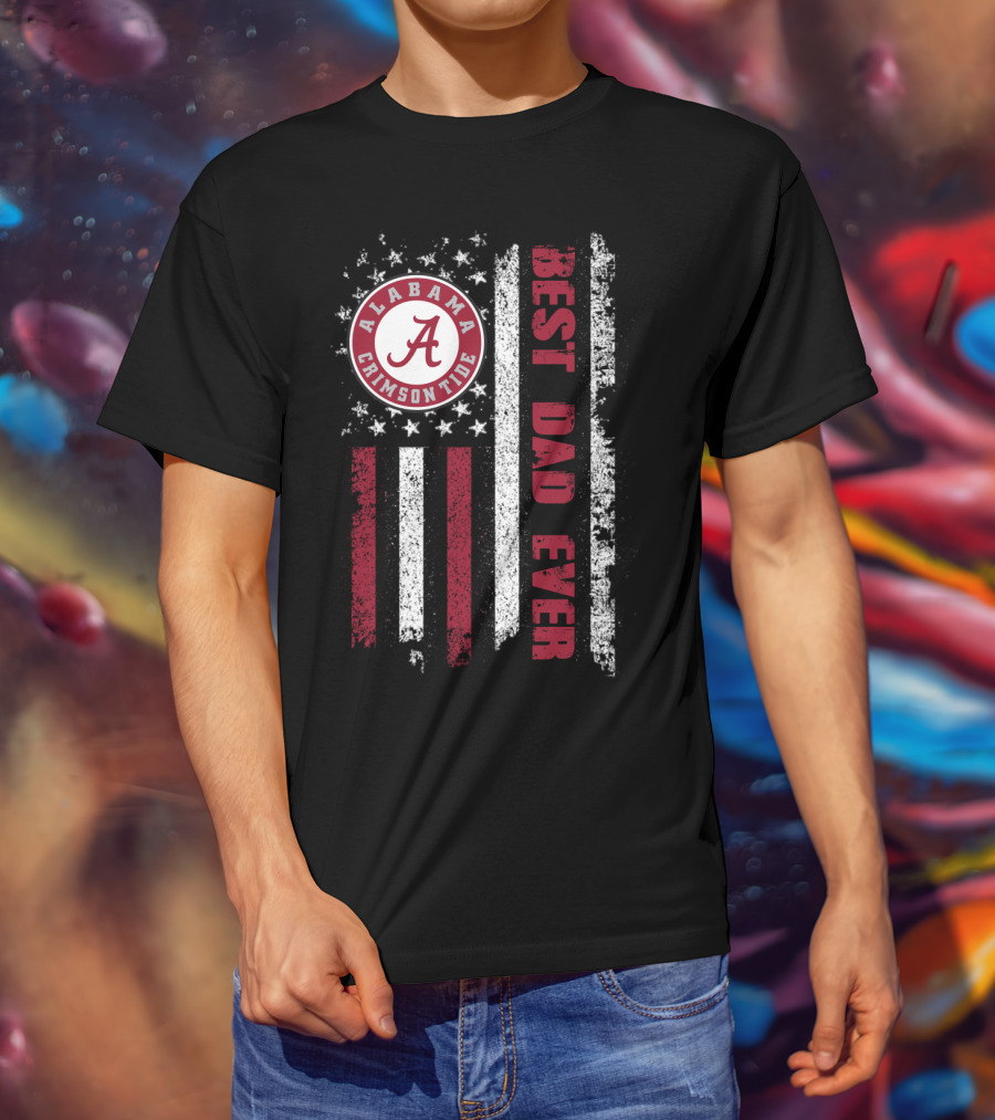 Alabama Crimson Tide Best Dad Ever American Flag T-Shirt