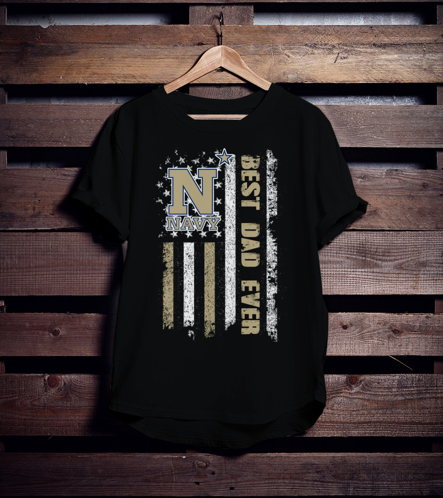 Navy N Best Dad Ever American Flag Style T-Shirt