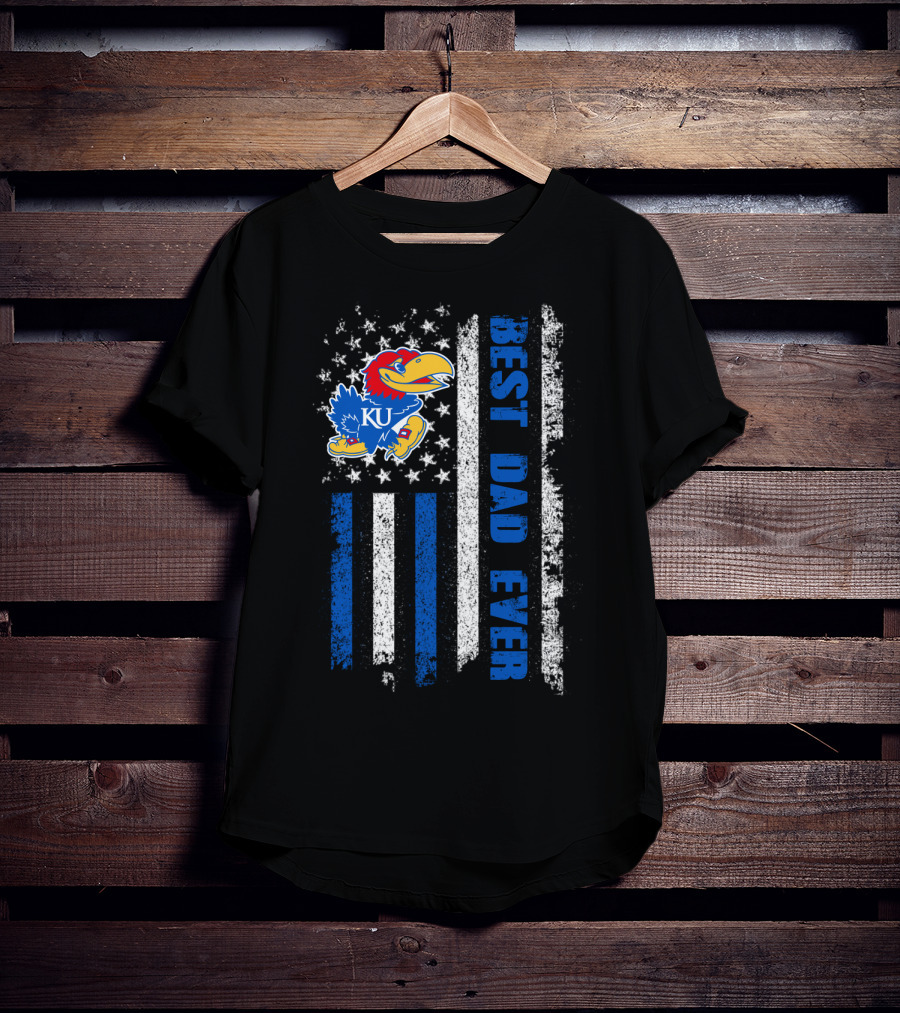Ku Jayhawks Best Dad Ever American Flag T-Shirt