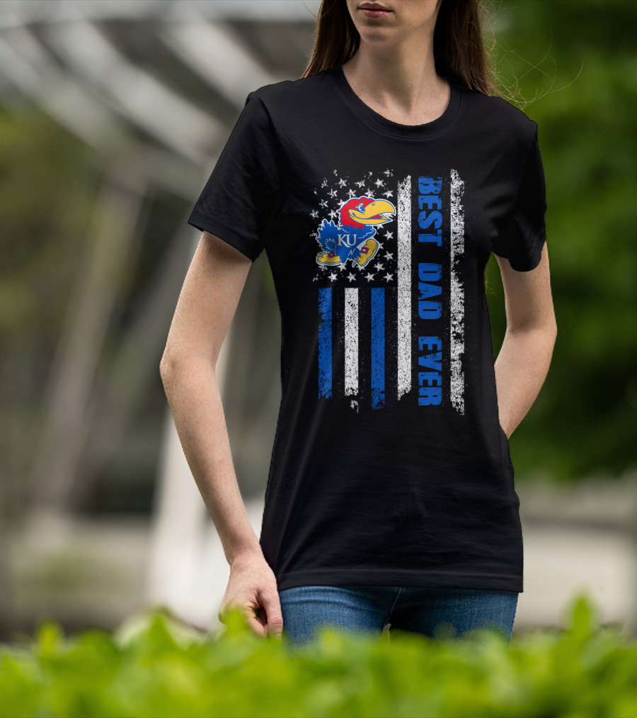 Ku Jayhawks Best Dad Ever American Flag T-Shirt