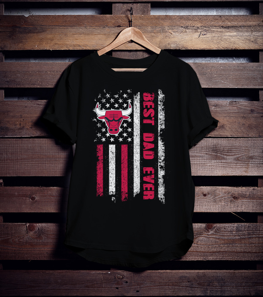 Evd 038 Best Dad Ever Chicago Bulls American Flag T-Shirt