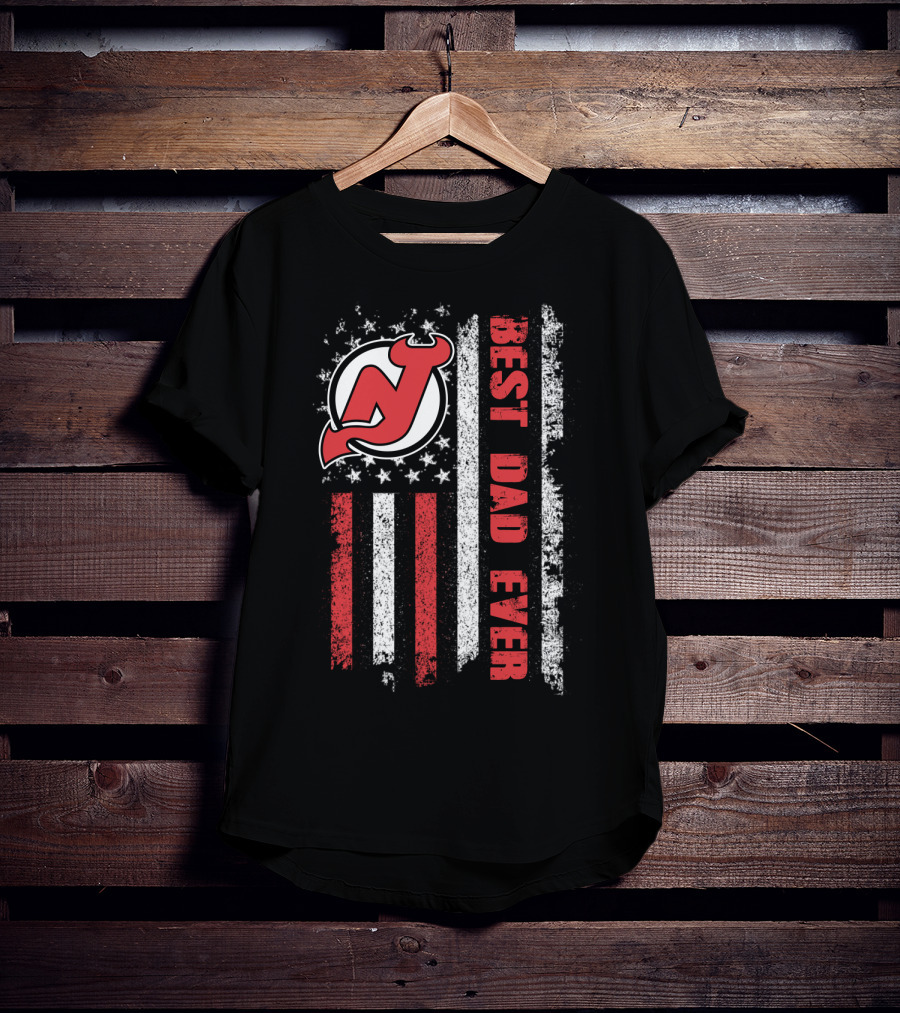New Jersey Devils Best Dad Ever American Flag T-Shirt