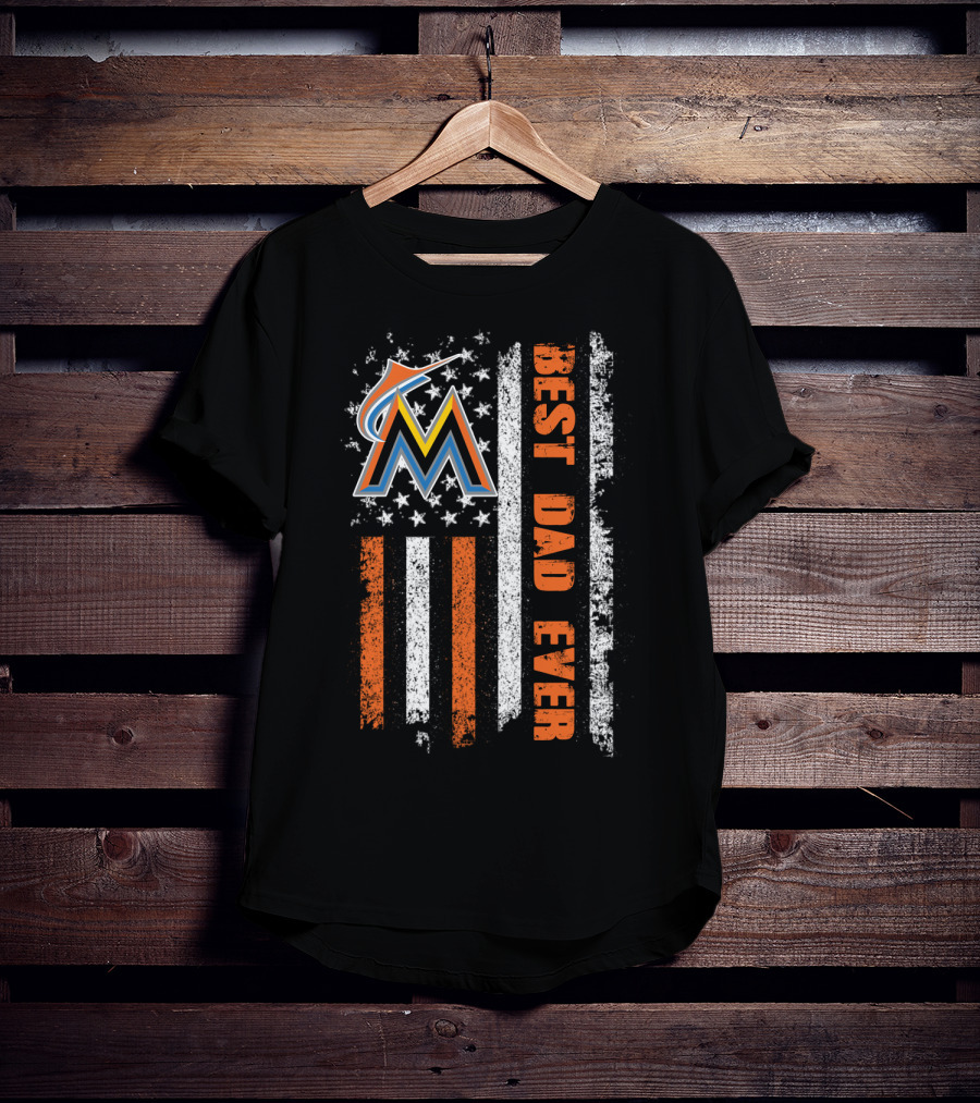 Miami Marlins Best Dad Ever American Flag T-Shirt