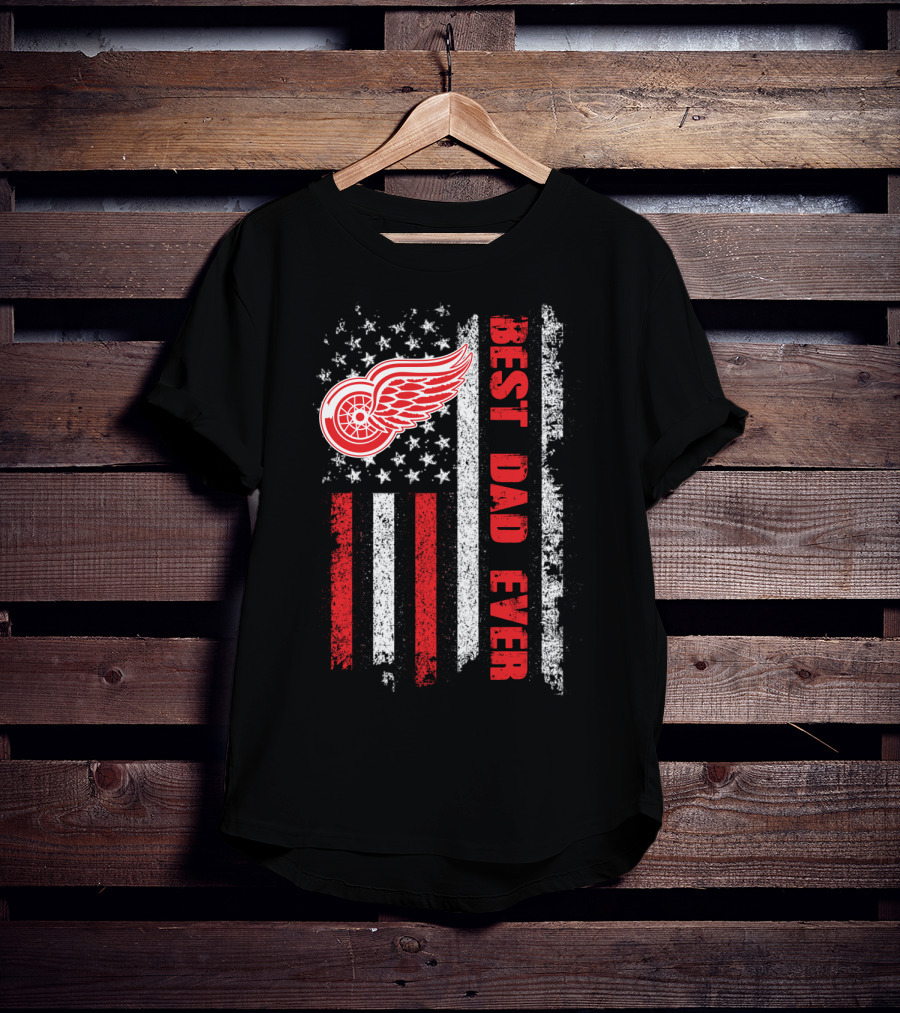 Red Wings Best Dad Ever American Flag T-Shirt