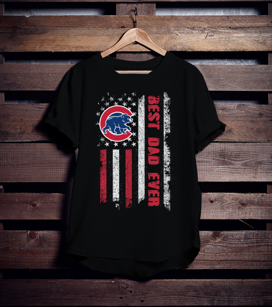 Chicago Cubs Best Dad Ever Flag Stars Stripes T-Shirt