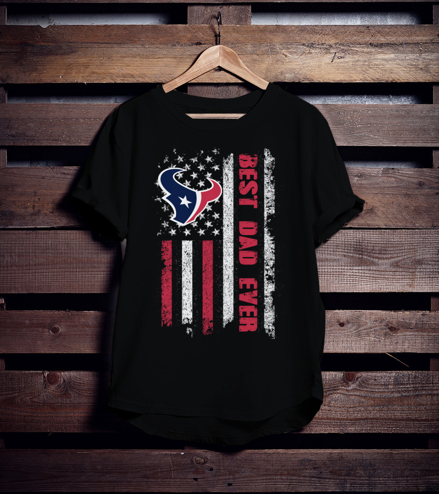 Evd 126 Best Dad Ever Houston Football American Flag T-Shirt
